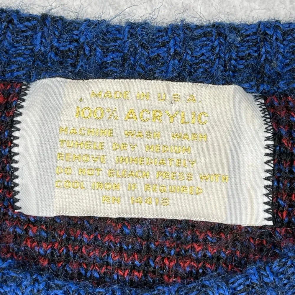 Vintage Sweater‎ Womens Large Blue Red Pullover Artsy Casual Workwear Academia